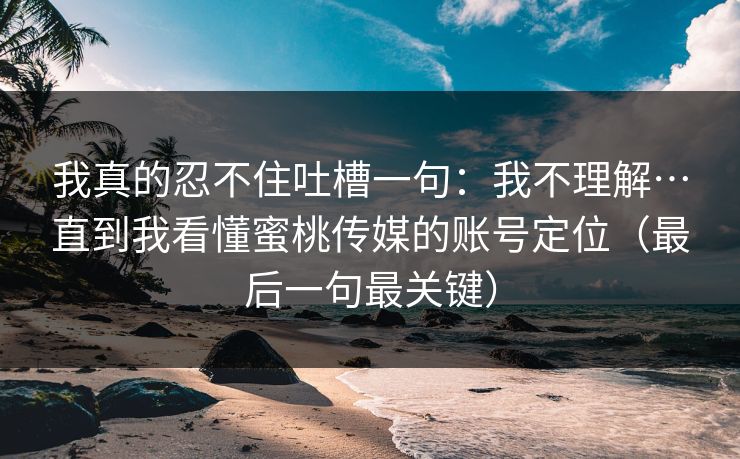 我真的忍不住吐槽一句：我不理解…直到我看懂蜜桃传媒的账号定位（最后一句最关键）-第1张图片-杏吧最新直播平台入口
