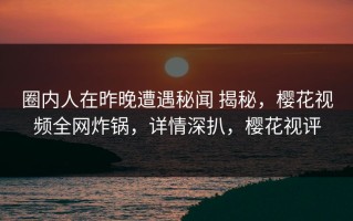 圈内人在昨晚遭遇秘闻 揭秘，樱花视频全网炸锅，详情深扒，樱花视评