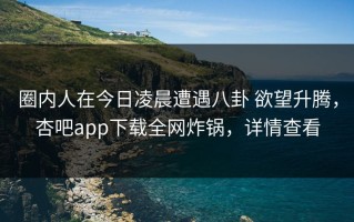 圈内人在今日凌晨遭遇八卦 欲望升腾，杏吧app下载全网炸锅，详情查看